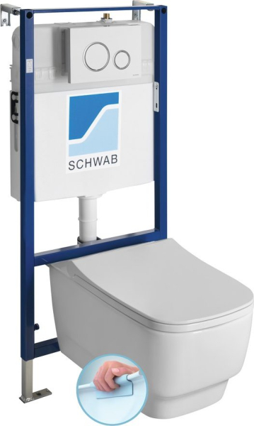 BELLO závěsné WC Rimless s podomítkovou nádržkou a tlačítkem Schwab, bílá 100214-SET5