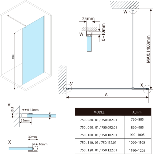 Bruckner SPITZA sprchová zástěna WALK-IN, 1200mm, matné sklo 750.122.1