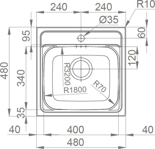 Nerezový dřez Sinks MANAUS 480 V 0,7mm matný RDMAM4804807V