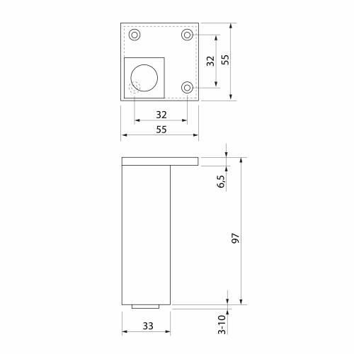 Aqualine Výškově stavitelná nožička výška 100-110mm, černá mat 0776R-B