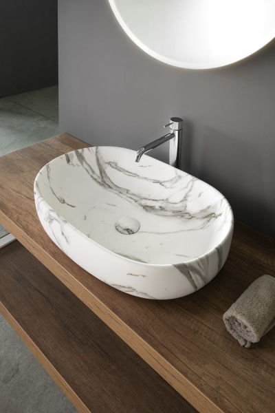 Sapho CALEO keramické umyvadlo na desku, 60x42cm, bianco carrara CA590BC
