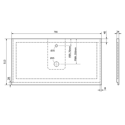 Sapho TREOS pracovní deska 766x513 mm, rockstone, bílá mat TX077-0101