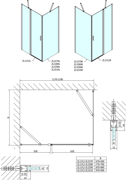 Polysan ZOOM obdélníkový sprchový kout 1200x1000mm L/P varianta ZL1312ZL3210
