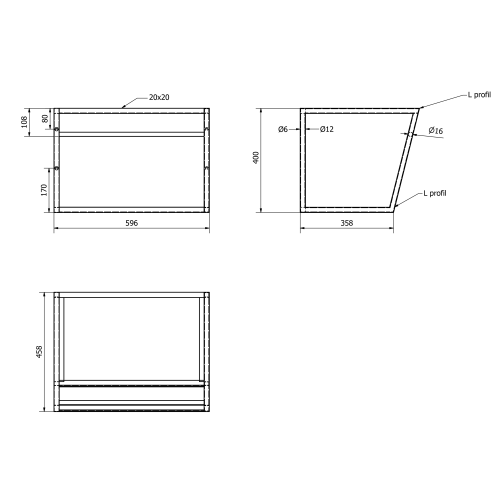 Sapho SKA konzole s policí 600x400x460mm, bílá mat SKA111