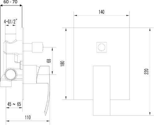 Sapho GINKO podomítková sprchová baterie, 2 výstupy, černá mat 1101-42B